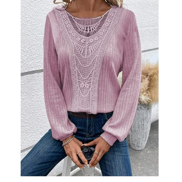 Casual Long Sleeves Lace Blouse