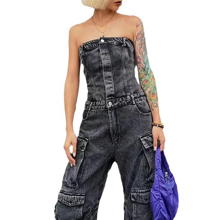 Strapless Sleeveless Denim Jumpsuit