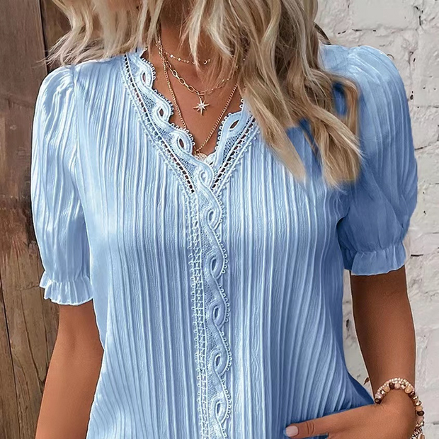 Plain V Neck Half Sleeves Loose Blouse