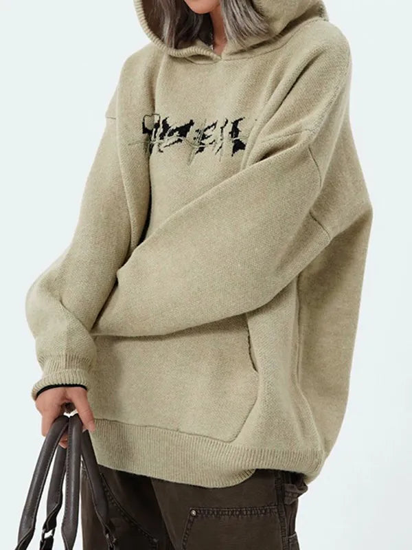 Skull Jacquard Hooded Pullover Sweater