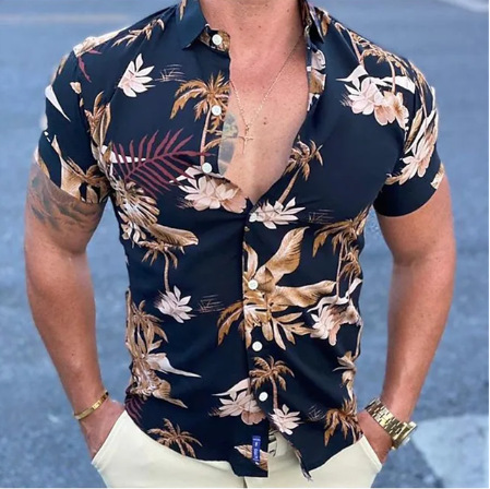 Leave Graphic Printed Button Down Short Sleeves Shirt