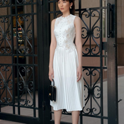 White Lace Embroidered Sleeveless Midi Dress