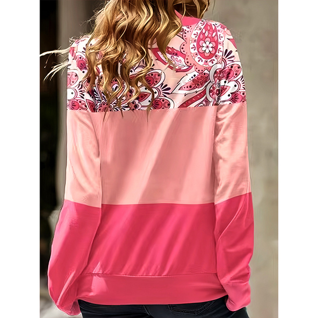 Pink Patchwork Tribal Print Long Sleeve Sweatshirt