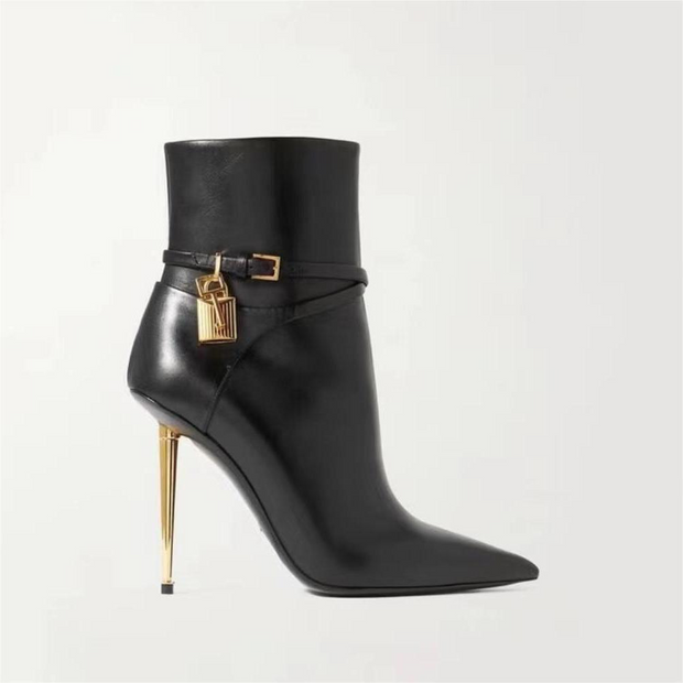 Pointed Ankle Boots with Lock Detail