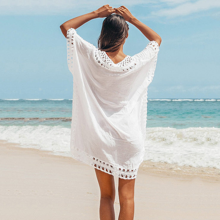 White Weave Design Patchwork Beach Cover Up