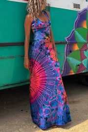 Tie Die Printed Backless Sleeveless Maxi Dress