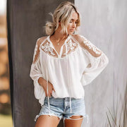 Women Sheer Flowers Embroidered Bohemian Long Sleeves Tops