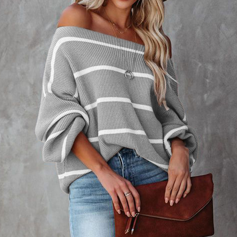 Boho Chic Striped Knit Off Shoulder Sweater