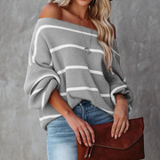 Boho Chic Striped Knit Off Shoulder Sweater