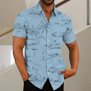 Coconut Tree Printed Turndown Collar Button Down Shirt