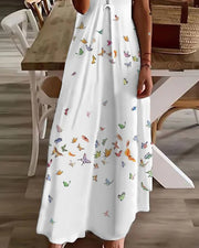 Casual Butterfly Sleeveless V Neck Printed Dress