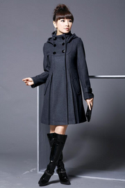 High Collar Long Sleeves Hooded Coat