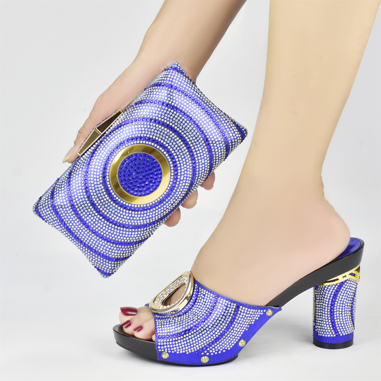 Crystal Sequined Chunky Heel Sandals With Matching Bag