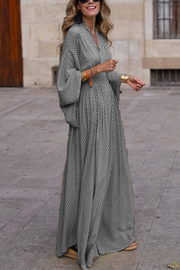 Printed Deep V Neck Long Sleeves Maxi Dress