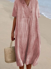 Casual V Neck Half Sleeves Long Dress