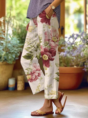 Casual Floral Printed Long Pocket Pants