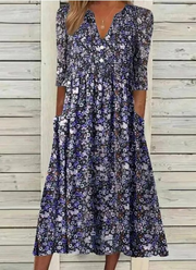 V Neck Short Sleeves Floral Casual Dress