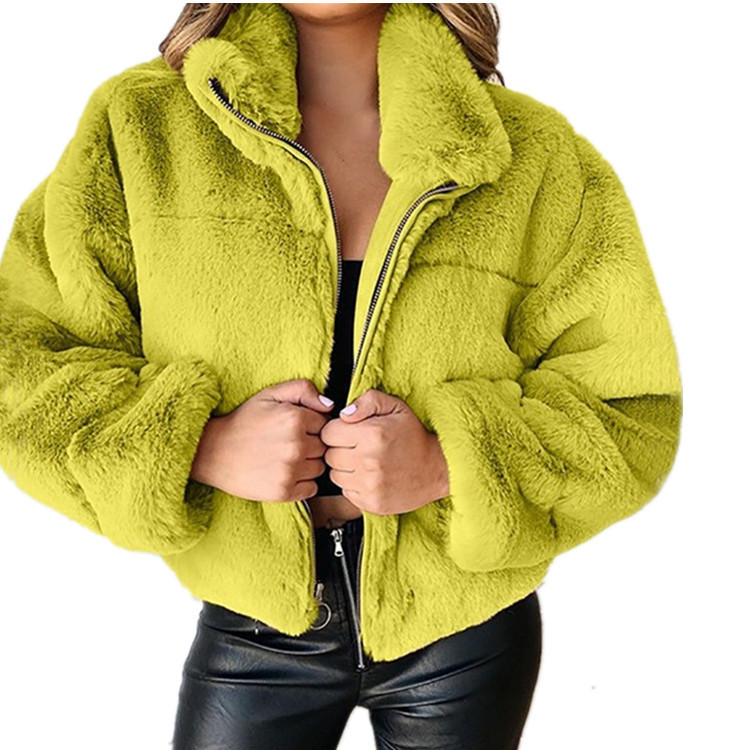 Faux Fur Collared Long Sleeve Cropped Jacket