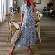 Women's V Neck Half Sleeve Floral Print Maxi Dress