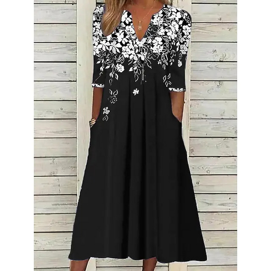 Black Floral Printed Loose Dress