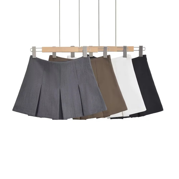 Solid Pleated Mini Skirt