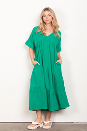 Cotton Poplin Ruffled Tiered Midi Dress