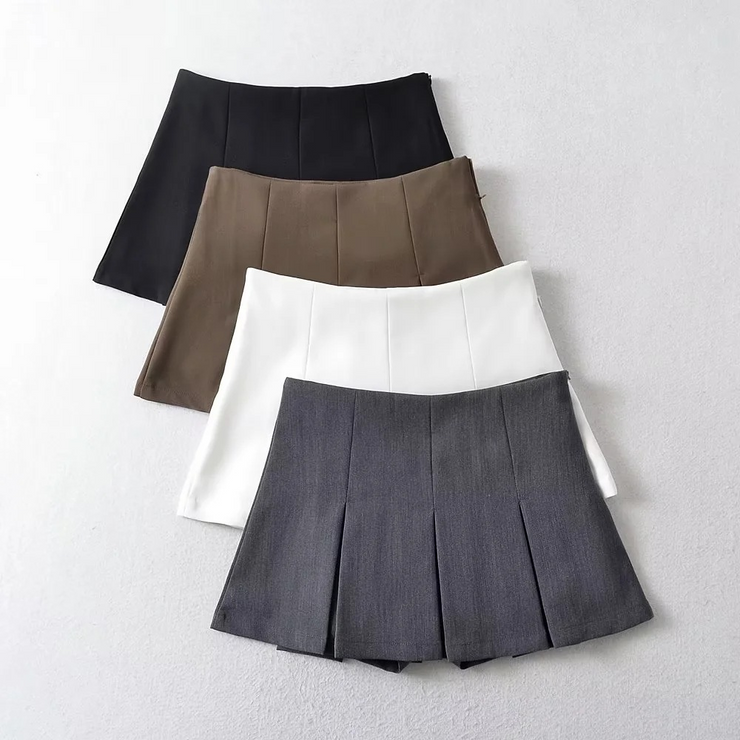 Solid Pleated Mini Skirt