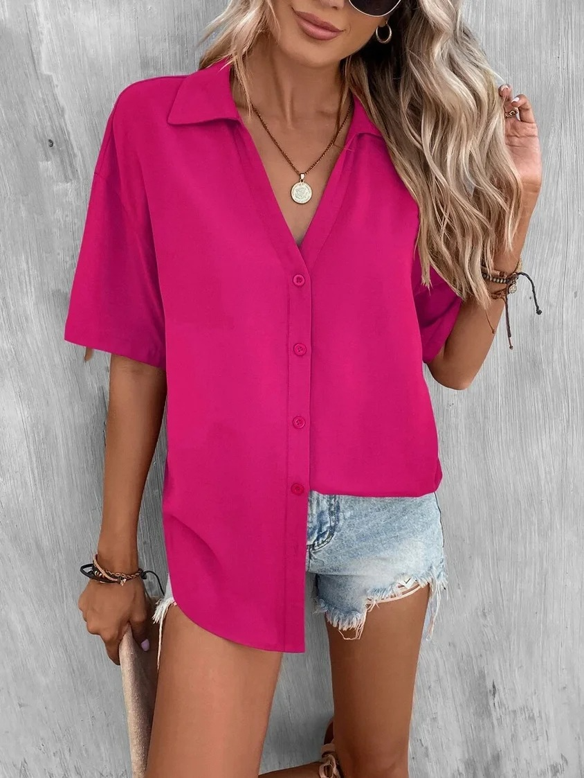 Casual Buttoned Front Loose Blouse