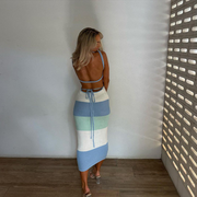 Multicolored Stripe Knitted Backless Maxi Dress