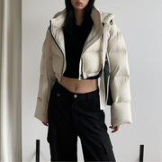 Hooded Tie Zipper Puffer Crop Coat