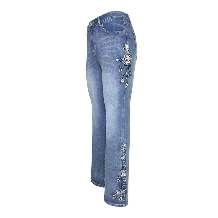 Floral Embroidered Denim Jeans