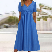 Plain Sweetheart Neck Short Sleeves Casual Dress