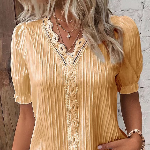 Plain V Neck Half Sleeves Loose Blouse