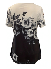 Black Floral Printed Short Sleeves Top