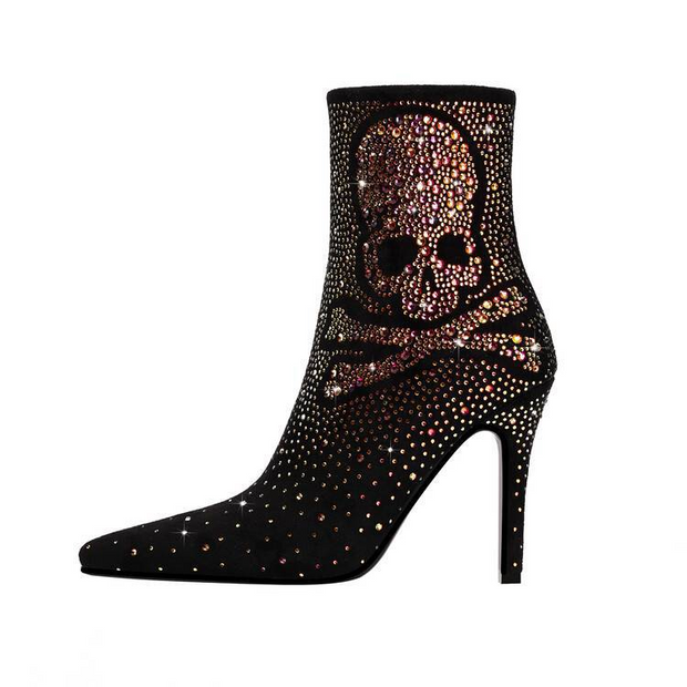 Pointed Toe Rhinestone Super High Heels Women's Short Boots