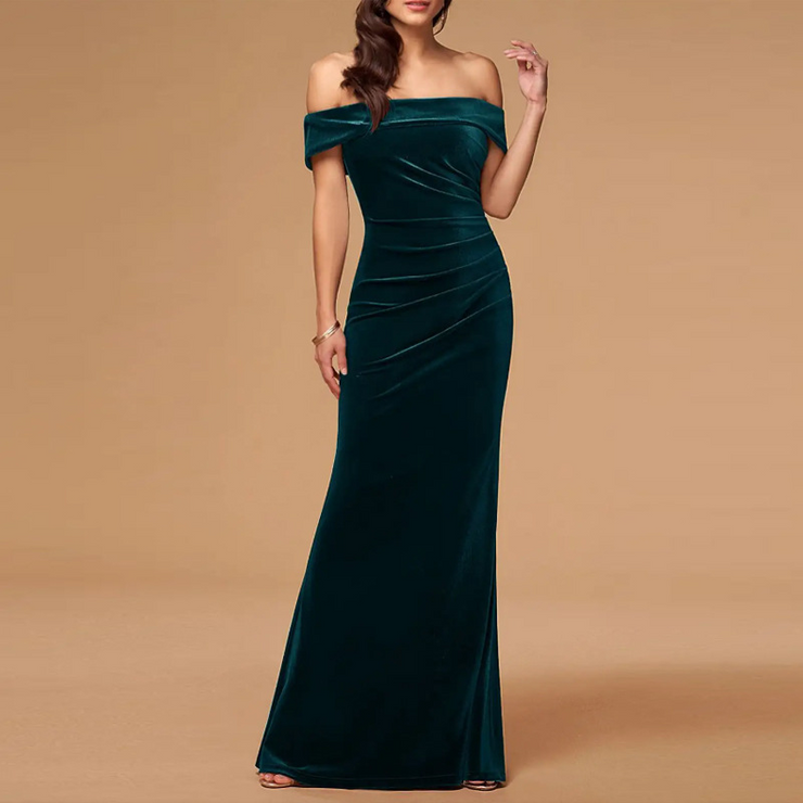 Velvet Off-Shoulder Sleeveless Long Dress