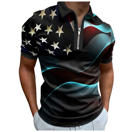 Star Graphic Printed Short Sleeves Polo Shirt