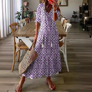 Women's V Neck Half Sleeve Floral Print Maxi Dress