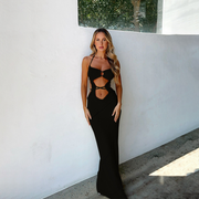 Cut Out Tie Halter Maxi Dress