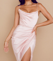 Satin Spaghetti Strap Sleeveless Front Split Bridesmaid Dress