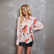 Loose Blouse Printed Button Up Long Sleeves Casual Top