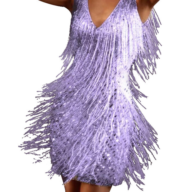 V Neck Sleeveless Tassel Fringe Mini Dress