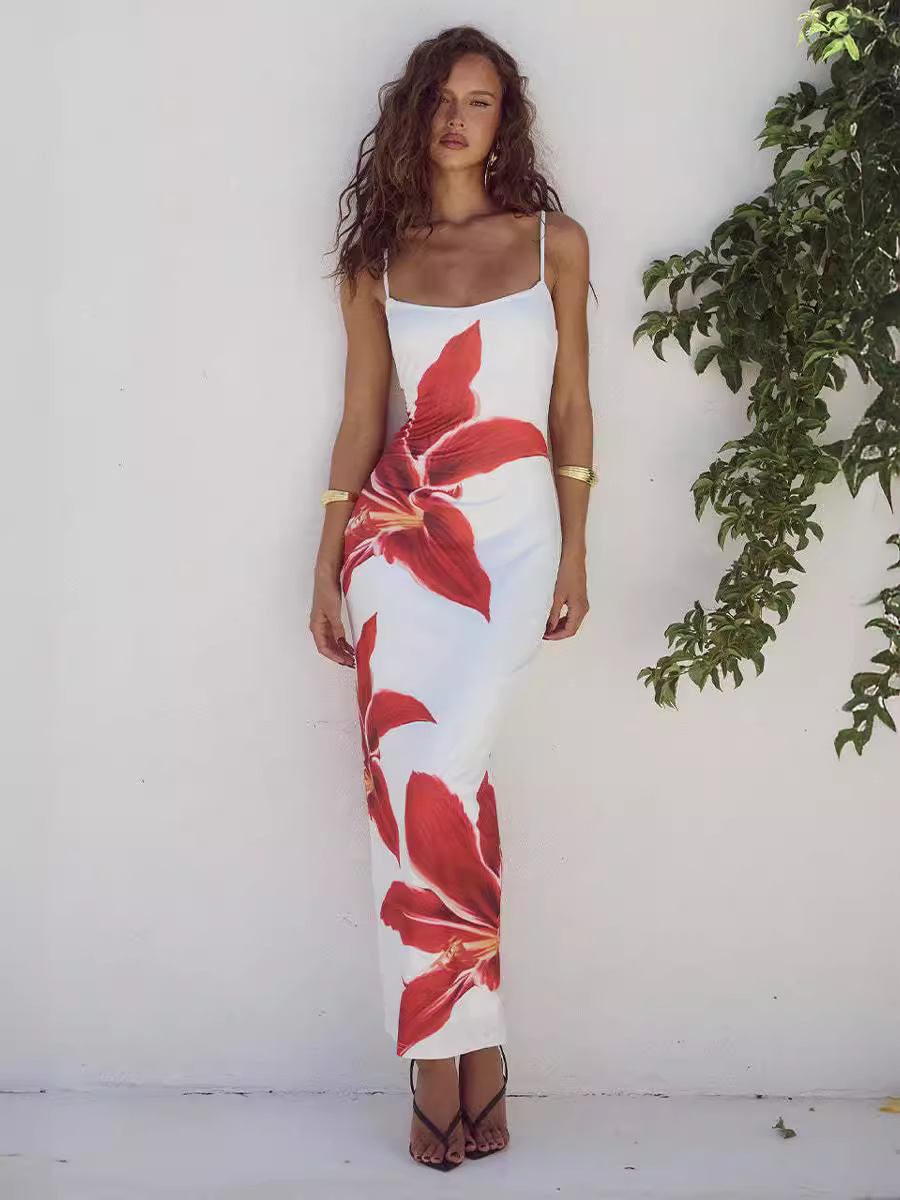 Floral Printed Spaghetti Strap Sleeveless Maxi Dress