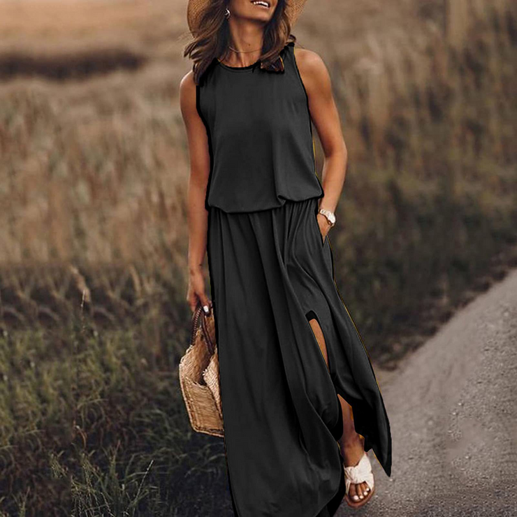 Round Neck Sleeveless Casual Maxi Dress