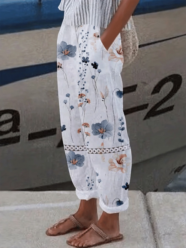 Casual Floral Printed Long Pocket Pants