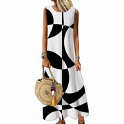 Loose Casual Color Block Crew Neck Maxi Dress