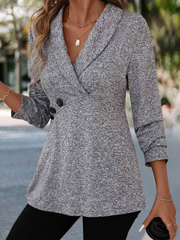 Grey Patchwork Long Sleeve Turn Down Collar Blouse