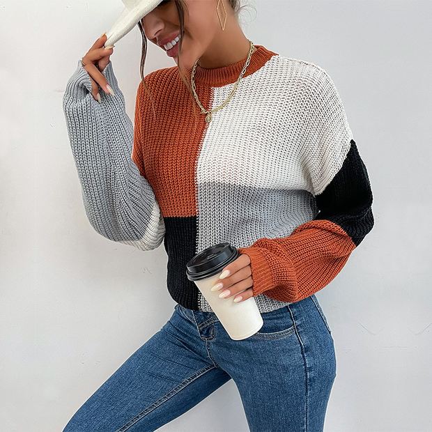 Multi Color Patchwork Long Sleeve Round Neck Sweatshirt