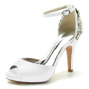 Satin Peep Toe Ankle Strap Stiletto Heel Wedding Shoes