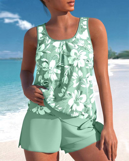 Bowknot Floral Print Tankini Set